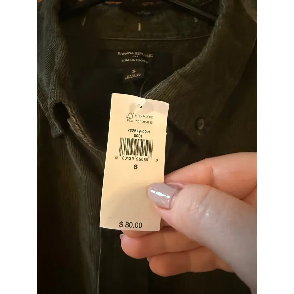 NWT Banana Republic Men's Corduroy Shirt Green Button Down